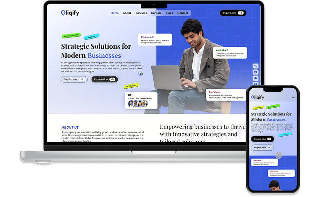 Qliqify website home screen showing navigation and services